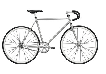 Isolated elegant silver bicycle, modern fixed-gear bike with classic design, outdoor transport