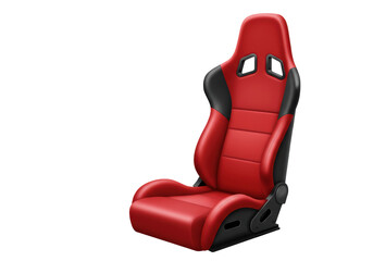 Isolated red car seat, automotive racing chair for driving, sports vehicle, race safety