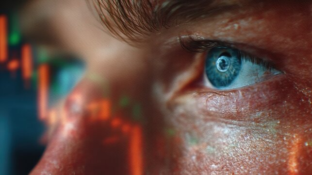 Close-Up of Human Eye with Financial Chart Reflections in a Stock Market Concept