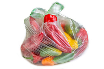 Colorful peppers packed in a plastic bag for sale