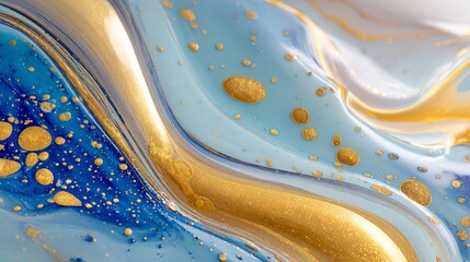 Golden and Blue Liquids Flowing Together in Abstract Synergy