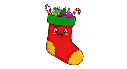 Cute Cartoon Christmas Stocking Full of Gifts.