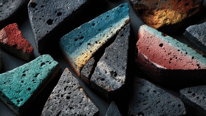 Colorful, broken ceramic shards