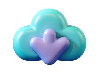 Cloud download icon digital storage internet technology data transfer upload connection modern style design3d illustration isolated on transparent background