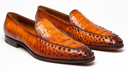 A handcrafted leather fashion shoe showcased in a professional studio setting.