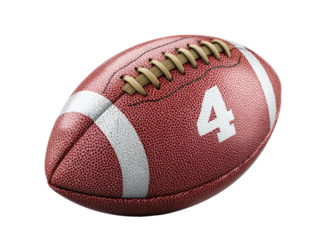 3D rendered American football, reddish-brown leather, with the number 4