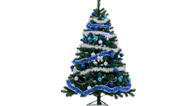 Decorated Artificial Christmas Tree with Blue and White Tinsel 1.