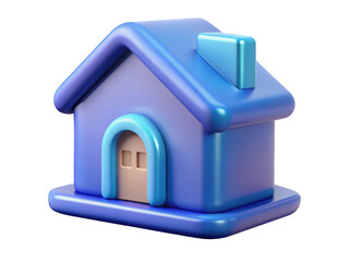 Glossy blue toy house with chimney home property minimalist style icon design realistic shape 3d illustration isolated on transparent background