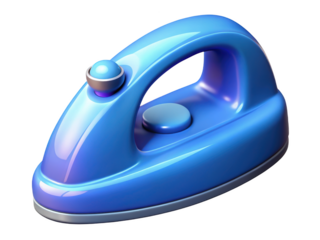 Glossy blue iron object home appliance laundry household modern electric irons stylish device 3d illustration isolated on transparent background