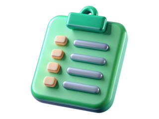 Glossy green clipboard with to do list items rendering task management and planning concepts 3d illustration isolated on transparent background