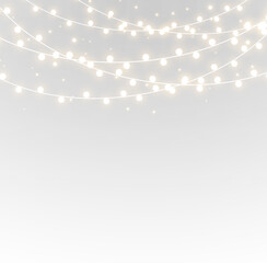 Fototapeta na wymiar Background, Banner, Border, Birthday, Chain, Celebration — glowing christmas lights png with golden festive garland png
