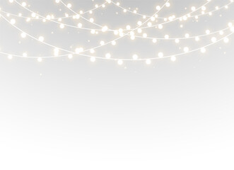 white illustration light garland christmas decoration festive glow abstract transparent gold isolated winter holiday party lamp bright string chain png