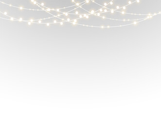 Png chain lamp string glow bright winter abstract festive garland holiday christmas isolated decoration transparent white party gold light illustration