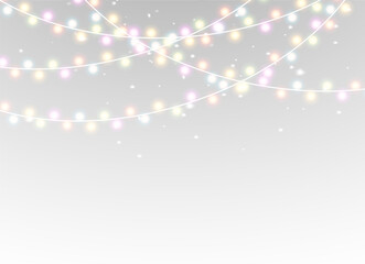 bright gold isolated winter festive garland christmas light party glow abstract lamp decoration chain transparent white string holiday illustration png