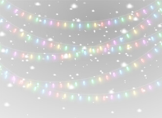 transparent abstract decoration lamp holiday bright garland festive winter string glow chain light isolated party illustration christmas gold white png
