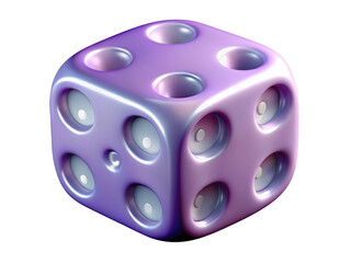 Glossy purple dice with pips isolated on background 3d illustration isolated on transparent background