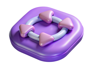 Glossy square button with circular arrows in pastel colors representing navigation and direction3d illustration isolated on transparent background