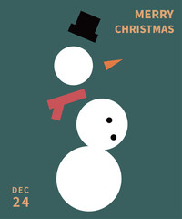Christmas  template with snowman imagery composed of geometric shapes.