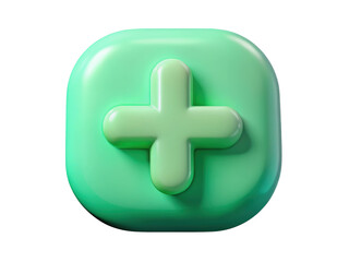 Obraz premium Green plus sign on rounded square button addition symbol mathematical operation medical cross health care sign 3d illustration isolated on transparent background