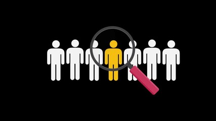 Search the best person from a group of human icons for the job vacancy. Outstanding employee selection, Job opportunity vacancy, HR hiring, vector animation, Candidate selection concept