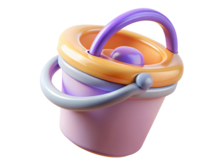 Plastic toy bucket for kids playful object fun childhood concept summer activities recreation 3d illustration isolated on transparent background
