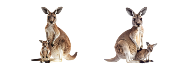 Set of Kangaroo with baby joey isolated on transparent background, PNG format, cut out
