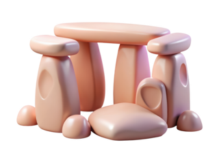 Simplified stonehenge replica ancient prehistoric monumental structure in pale pink color with soft lighting and shadows 3d illustration isolated on transparent background