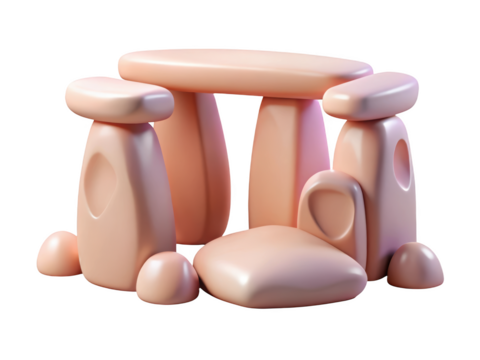 Simplified stonehenge replica ancient prehistoric monumental structure in pale pink color with soft lighting and shadows 3d illustration isolated on transparent background