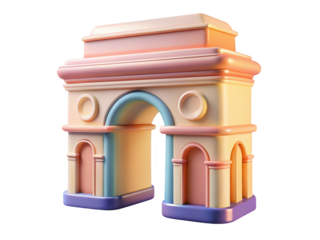 Stylized cartoon arch monument pastel colors 3d illustration isolated on transparent background