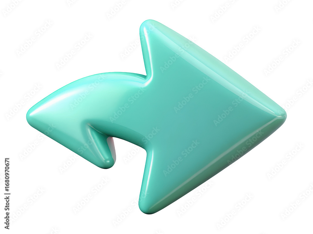 Aufkleber teal arrow redirect symbol 3d render glossy forward communication direction sign shiny pointing isol