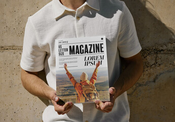 Mockup Of Man With Customizable Us Letter Magazine