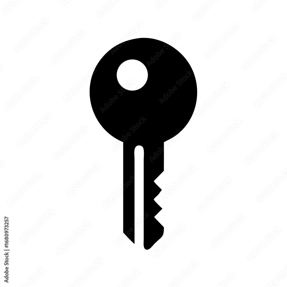Poster vector art of simple black key icon, representing security, access, and protection in a minimalist d