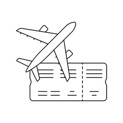 Airplane with boarding pass icon. Air travel and tourism item.