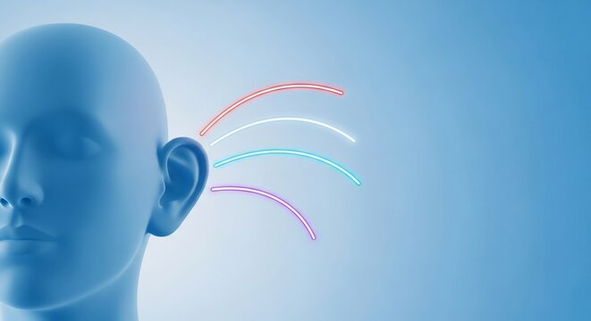 Human Head Listening to Abstract Sound Waves.