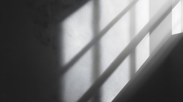 A moody composition featuring a neutral wall patterned with shadow grids formed by mullions. The stark geometry of the intersecting lines contrasts with the soft wall texture. The cinematic lighting - Powered by Adobe