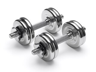 Naklejka premium Dumbbell set with metallic shine isolated on white background for clean and minimalist design use