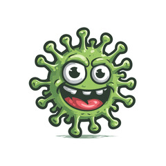 Mischievous Green Cartoon Virus Vector with Bold Outline