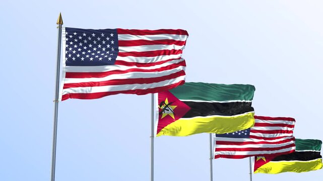 A Row Of United States And Mozambique Fla
