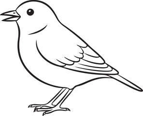 Black and white line drawing of a small bird avian
