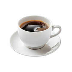 Obraz premium White ceramic coffee cup filled with dark coffee, resting on a saucer