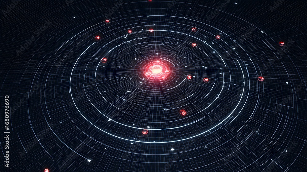 Poster cosmic confluence: an intricate display of interconnected lines and glowing particles form a mesmeri