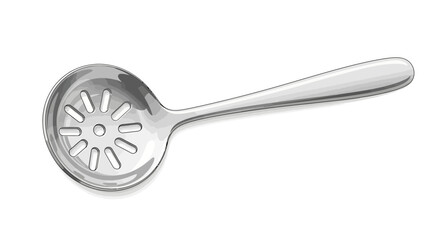Illustration of a stainless steel slotted spoon designed for cooking use