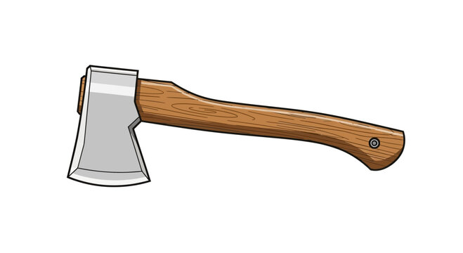 Isolated cartoon illustration displaying a single axe with wooden handle