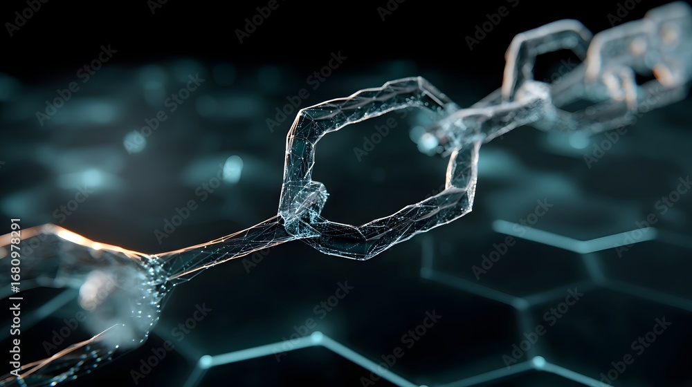 Aufkleber blockchain network conceptualization: a glistening, transparent chain representing the blockchain te