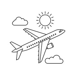 Airplane in sky icon. Air travel and tourism item.