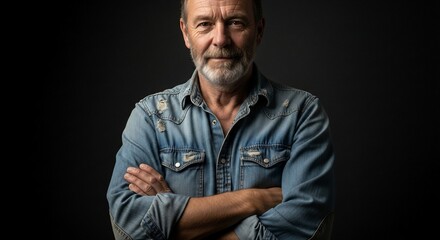 Obraz premium Mature man portrait with crossed arms and serious expression.