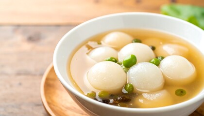 Steamed rice dumplings in broth