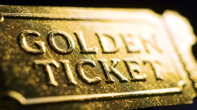 A golden ticket symbolizing luck, success, and exclusive opportunity. Perfect for themes of luxury, winning, reward programs, premium access, promotions, business success, or financial prosperity.