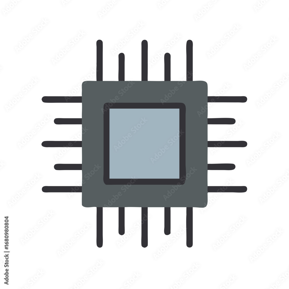 Poster vector art of colorful flat design illustration of a microchip, , representing modern computer techn