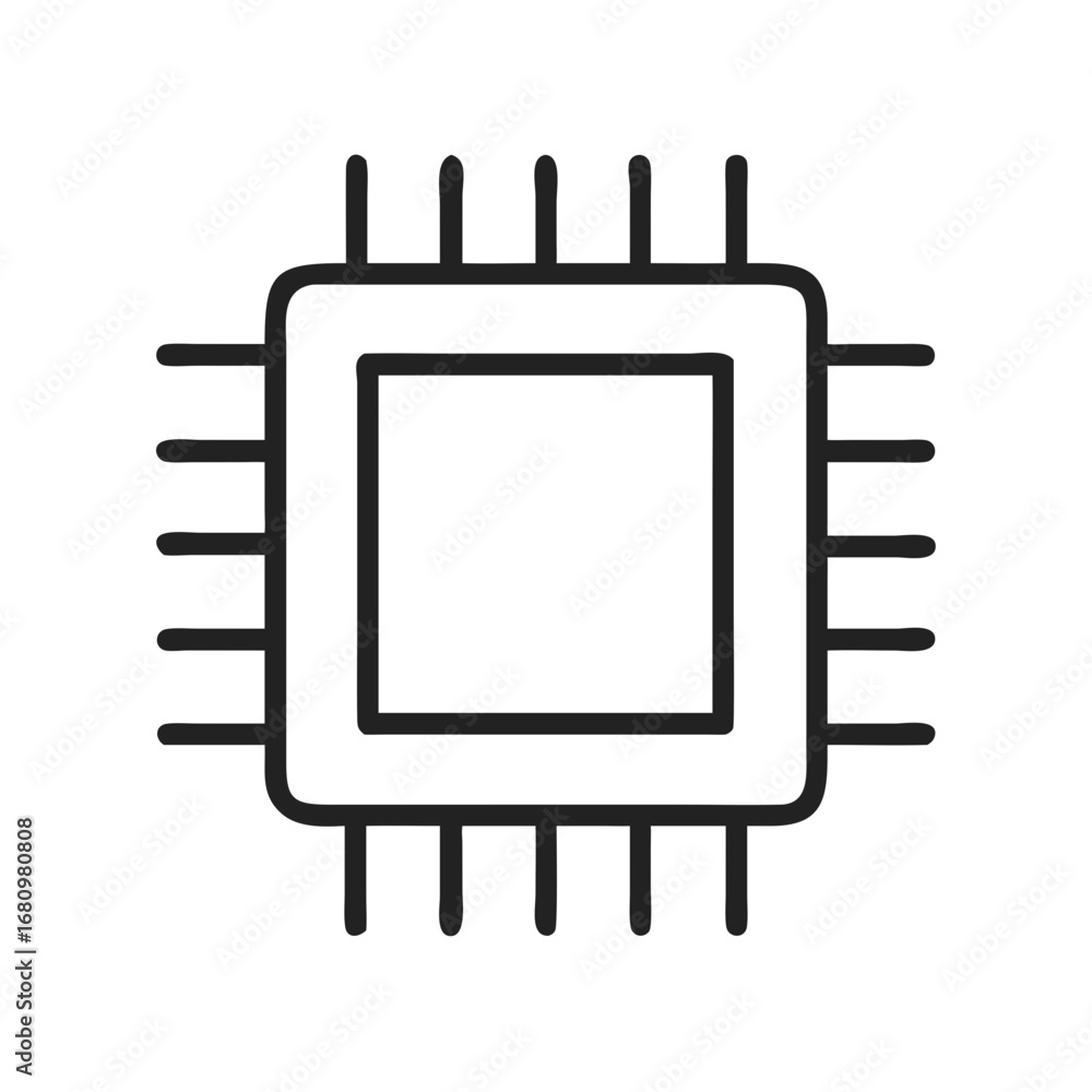 Poster vector art of simple line art illustration of a microchip, , showcasing computer hardware and electr